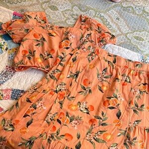 LOFT Orange Floral Top and Skirt Set